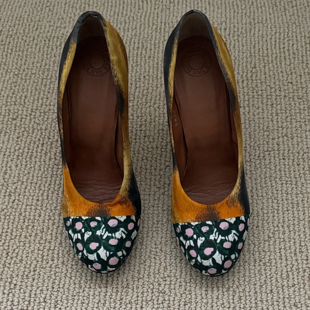 Dries Van Noten Yellow and Green Patterned Heels